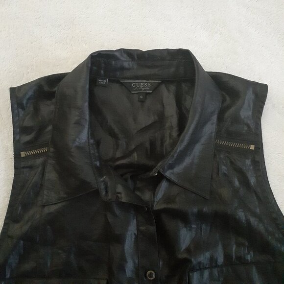 Guess Women's Size Small Black Sleeveless Button Up Top - Picture 6 of 13